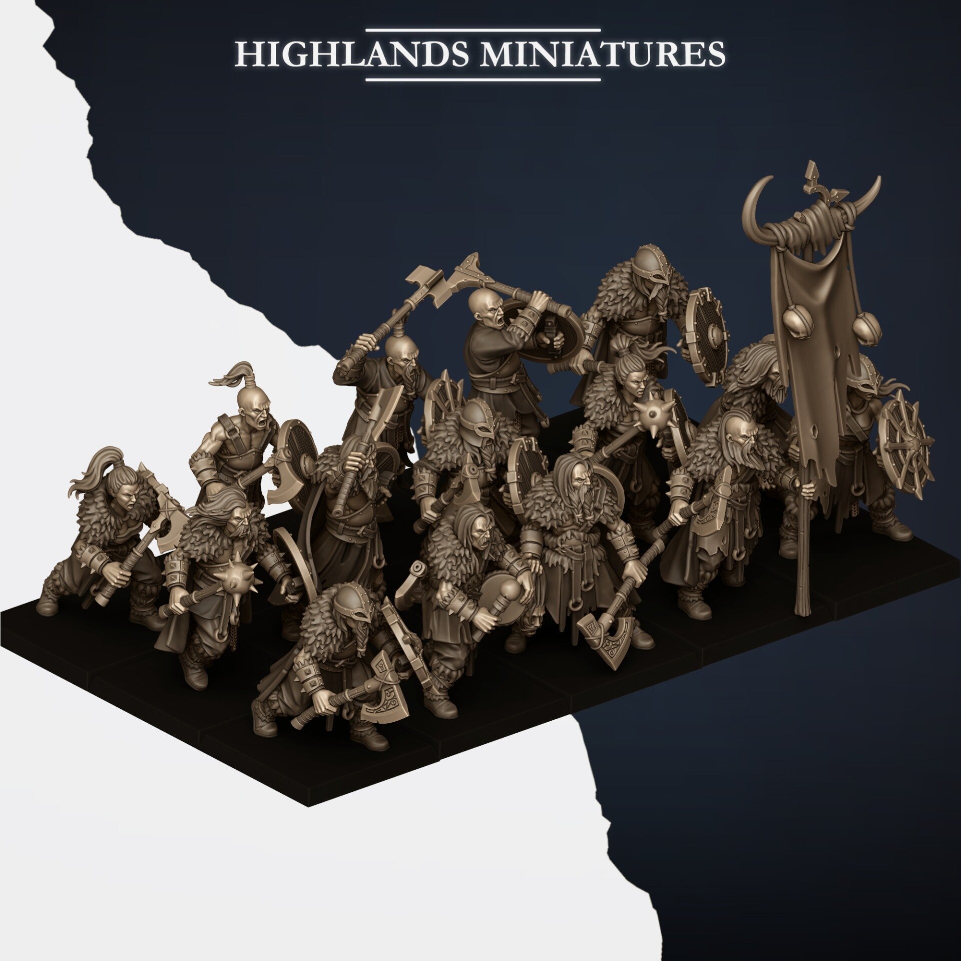 HM - Norse Tribes - Norse Raiders Hands Weapons & Shield - Highlands Miniatures