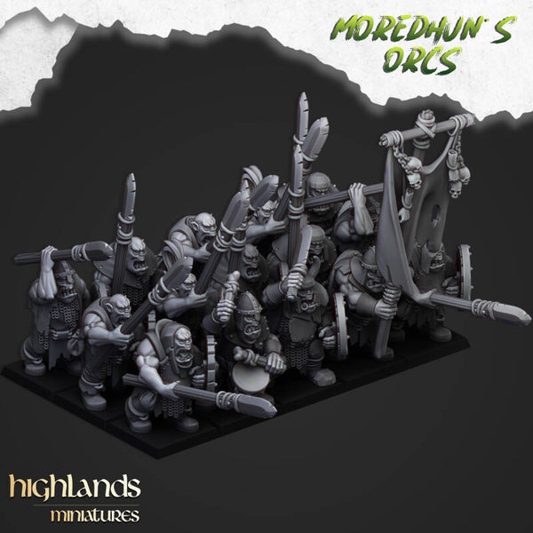 TOW - Orques & Gobelins - Orc Warriors with Spears - Highlands Miniatures