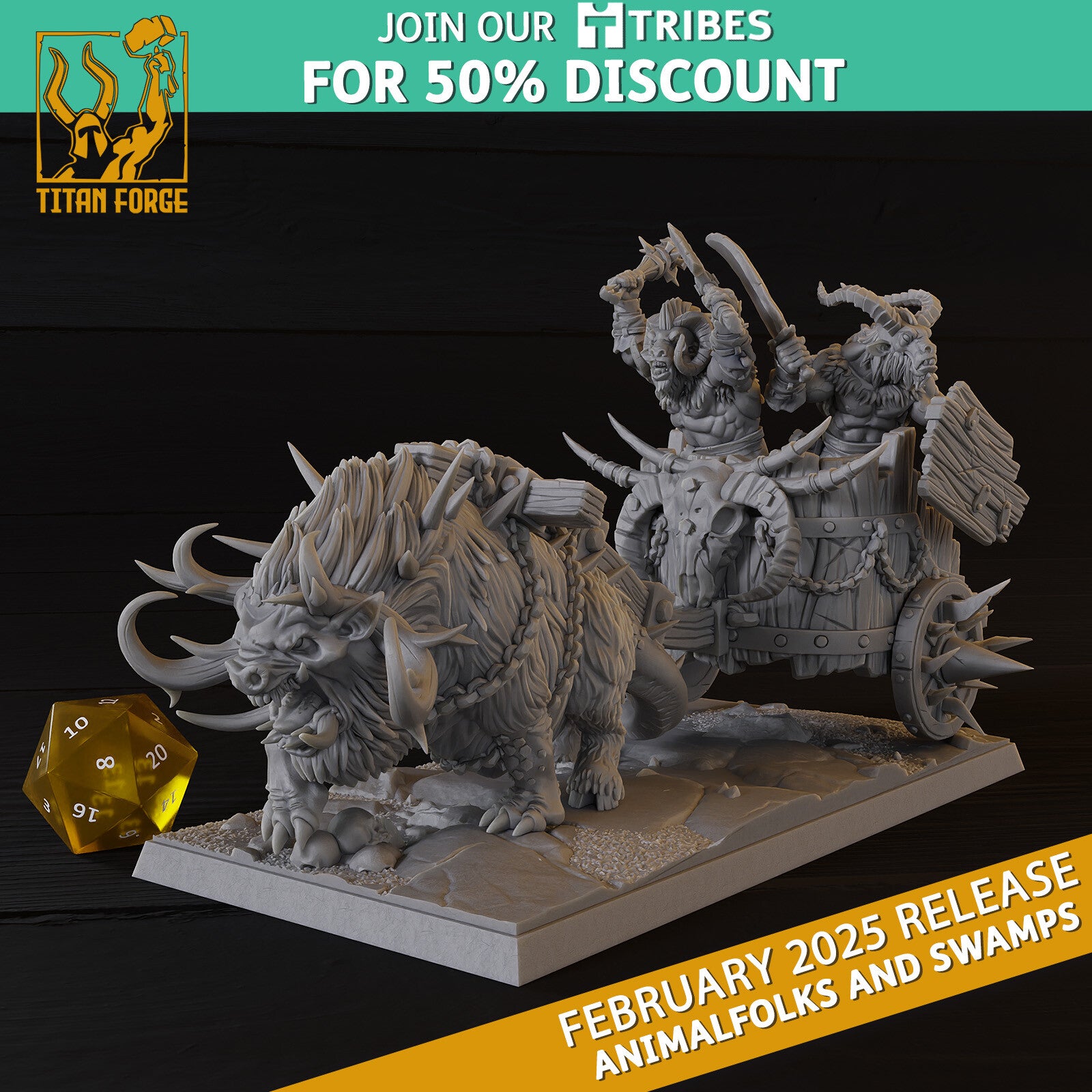 TOW - Animal Folk - Goatman Beast on Razor Chariot