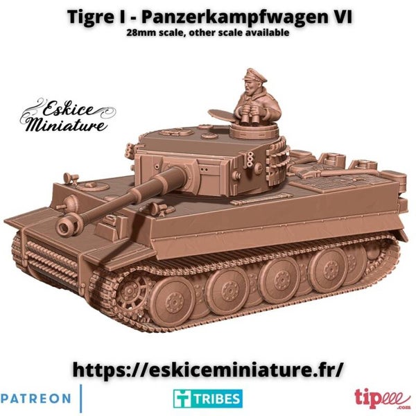 WW II - Allemands - Tigre 1, panzer VI - 28mm - Eskice Miniature