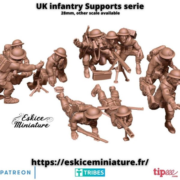 WW II - Anglais - UK infantry with SUPPORTS weapons - 28mm - Eskice Miniature