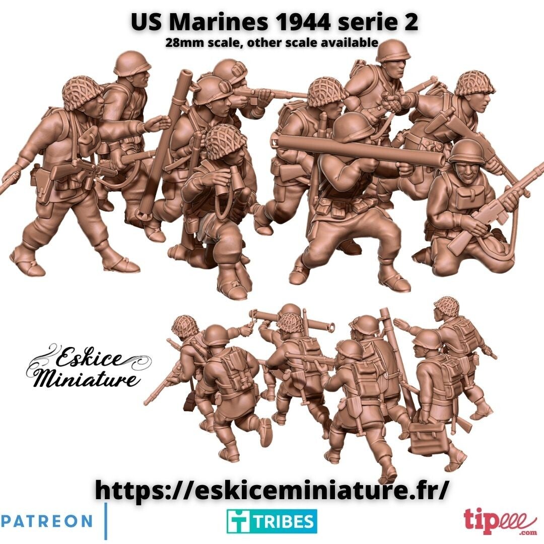 WW II - Américains - US marines 1944 serie 2 x10 - 28mm - Eskice Miniature