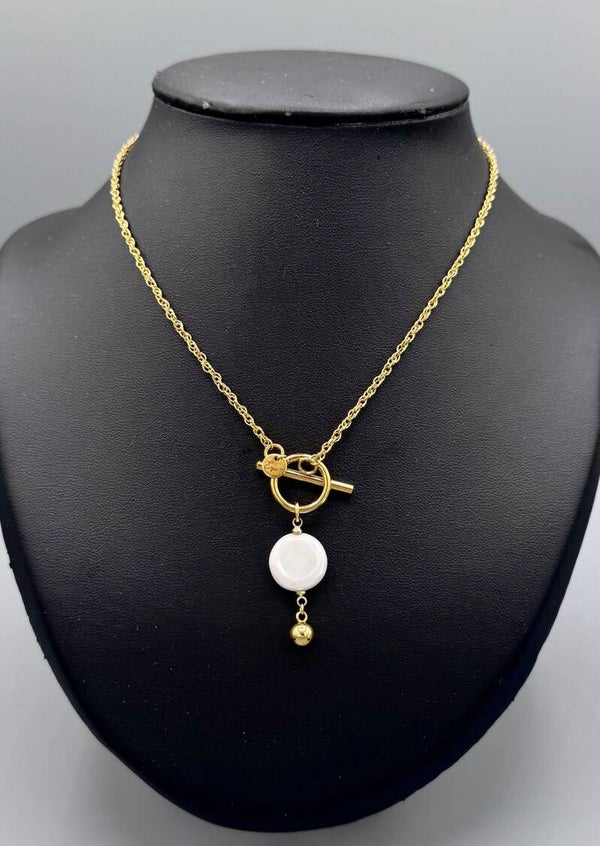 Collier doré avec perle ronde plate - ECD0006