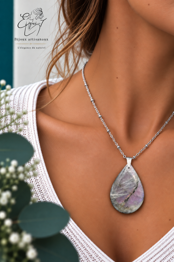 Collier argenté pierre Labradorite AA+