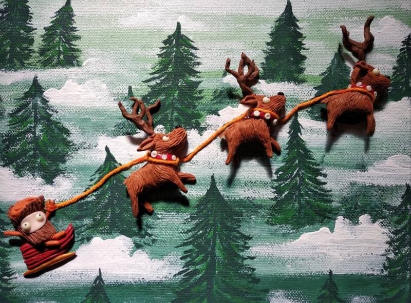 Reindeer Sleigh Ride (24cm X 18cm)