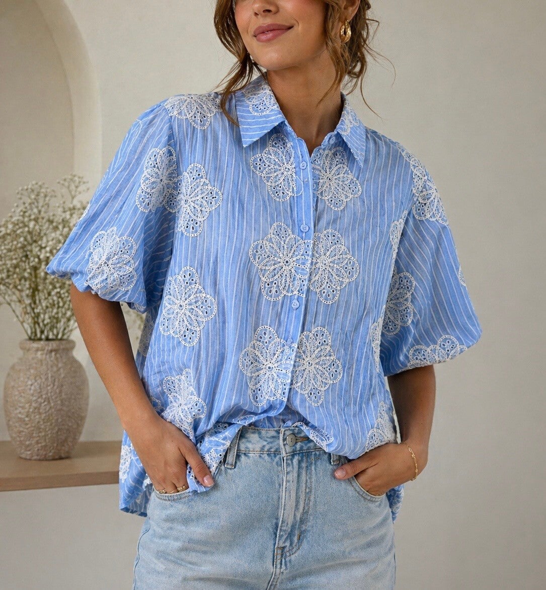 Blue Bloom Lace Blouse