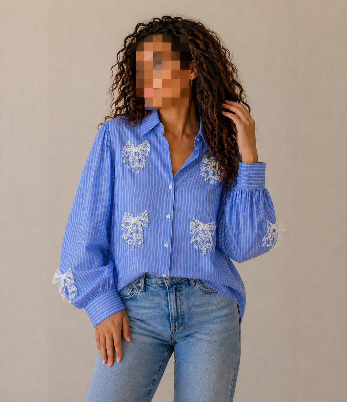 Lace Bow Stripe Blouse