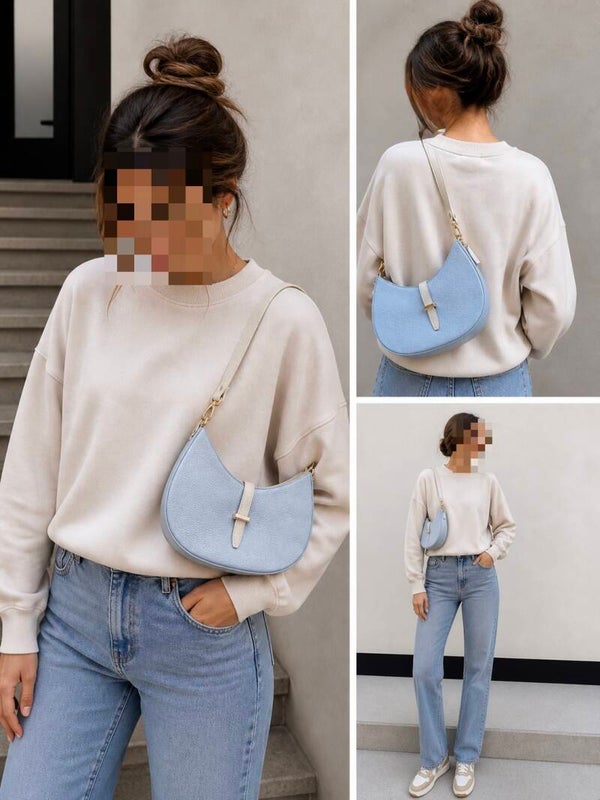 Chic Half Moon Shoulder Bag – Light Blue