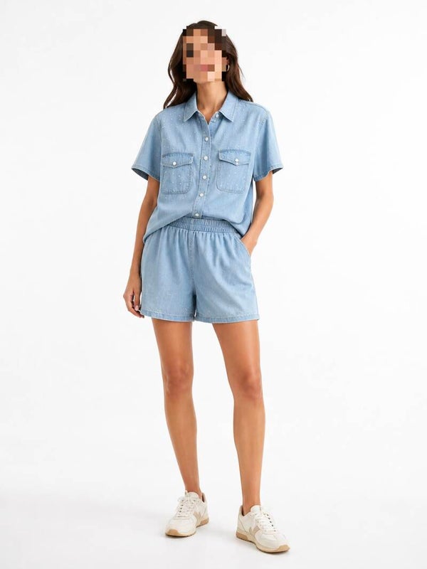 Light Blue Studded Denim Co-ord Set