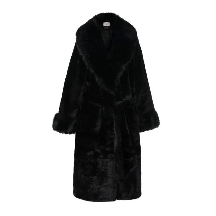 Faux fur jas lang met luxe kraag