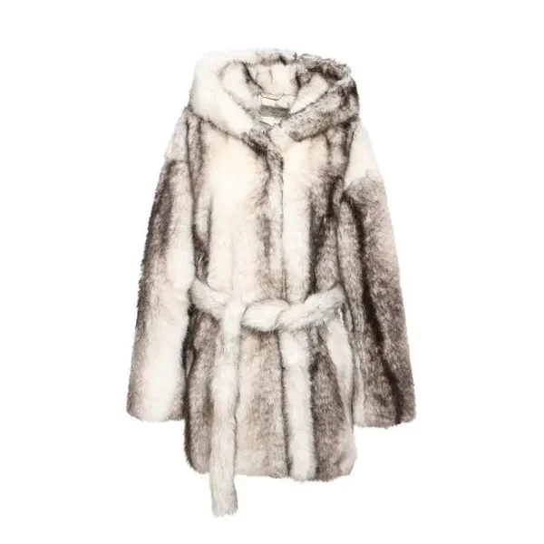 Faux fur jas met capuchon ONE SIZE