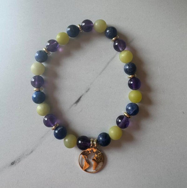 BRACELET JADE CITRON, SODALITE ET AMETHYSTE
