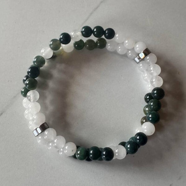 BRACELET DOUBLE AGATE MOUSSE ET JADE