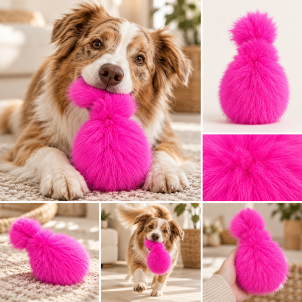 Flauschiges Quietschspielzeug aus echtem Kaninchenfell