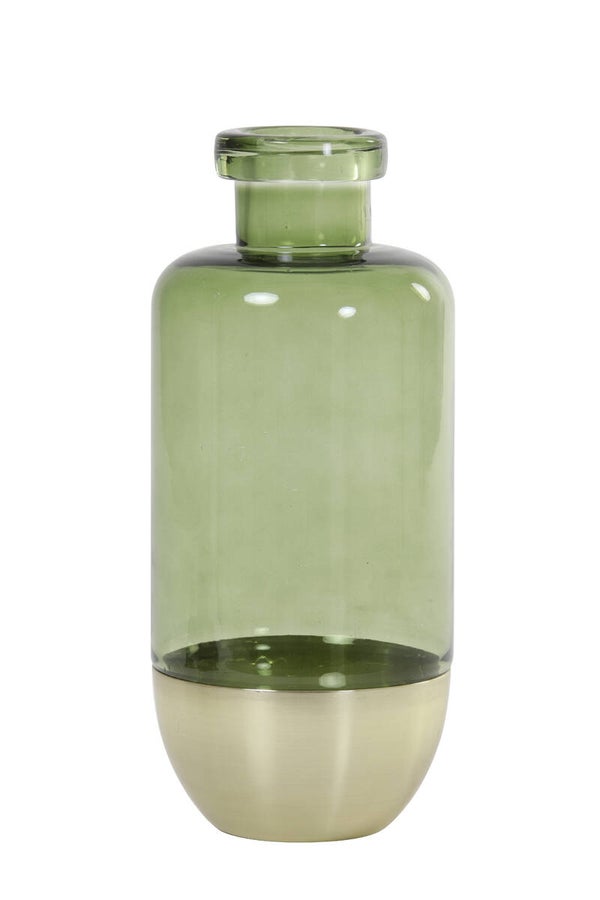 Vaas Ø14x30 cm LAILA glas mos groen+goud
