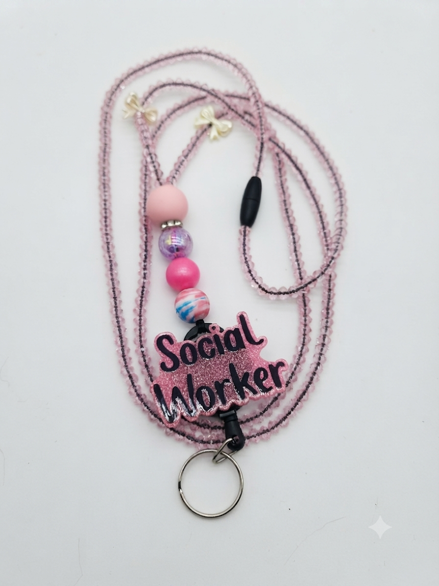 Social Worker Beaded Lanyard & Badge Reel
