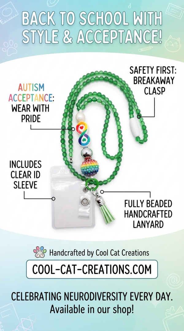 Handcrafted Autism Acceptance Beaded Lanyard with ID Sleeve & Breakaway Clasp