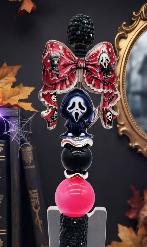 Ghost Face Spooky Handcrafted Beaded Pen