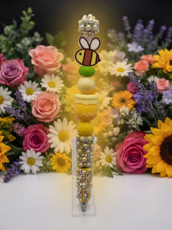 "Hunny Bee" Themed Beaded Pen with Rhinestone Barrel