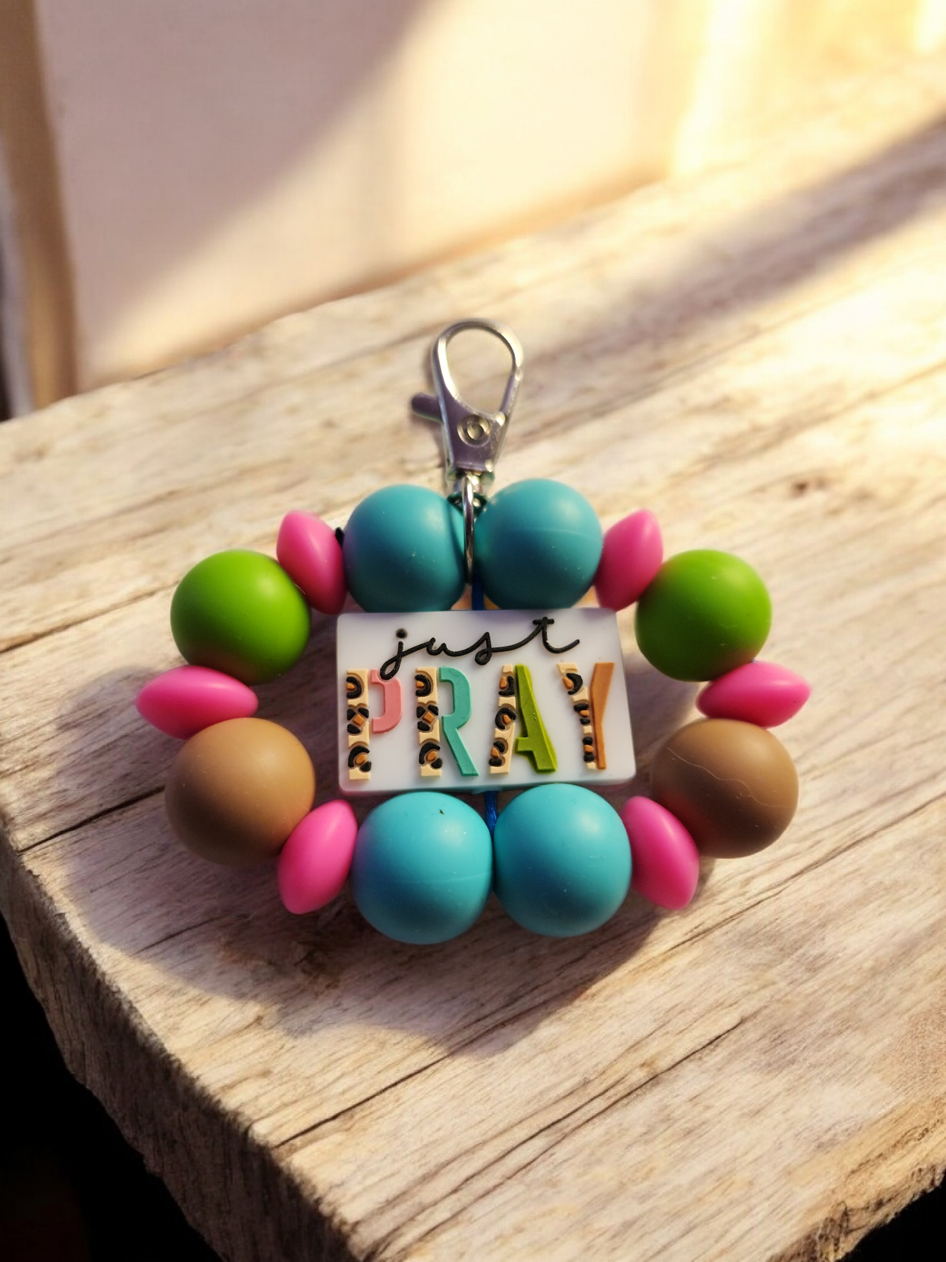"Just Pray" Silicone Bead Keychain & Bag Charm