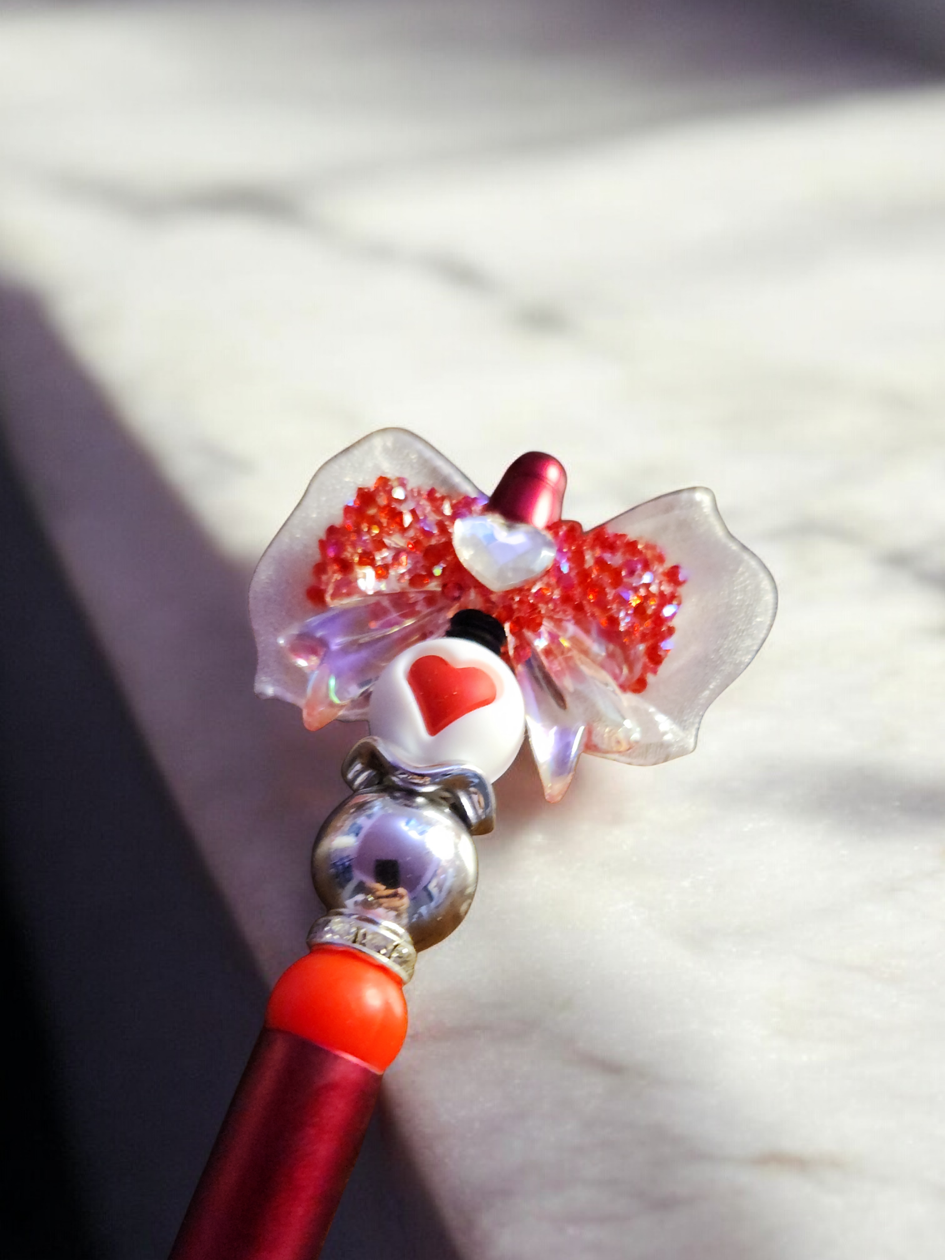 Sparkling Heart & Bow Beaded Pen