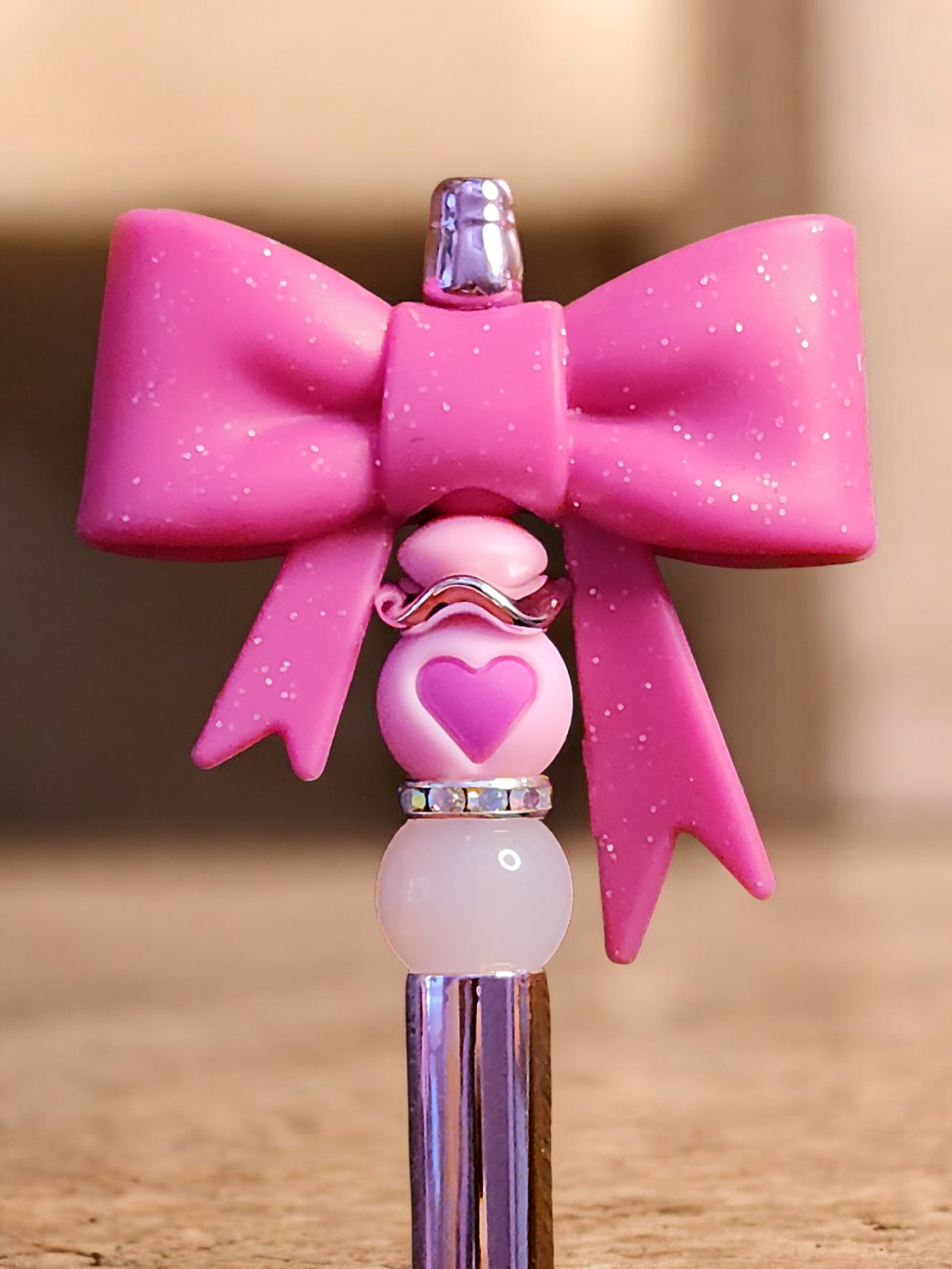Sparkly Pink Bow Focal Bead Pen