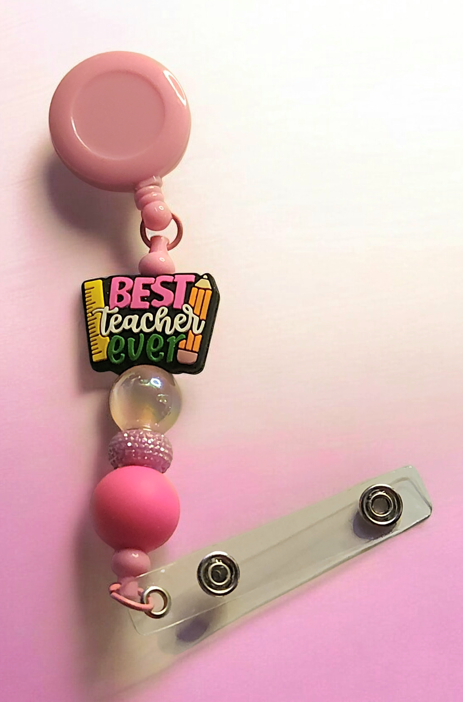 Best Teacher Ever | Hand-Beaded Retractable Badge Reel