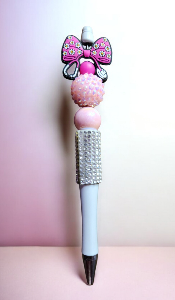 Pink Stethoscope Bow Beaded Pen – Sparkling Healthcare Edition