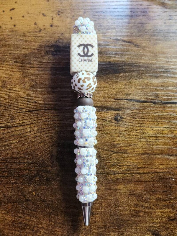 Designer-Inspired Luxe Beaded Pen | Cream & Gold Chic