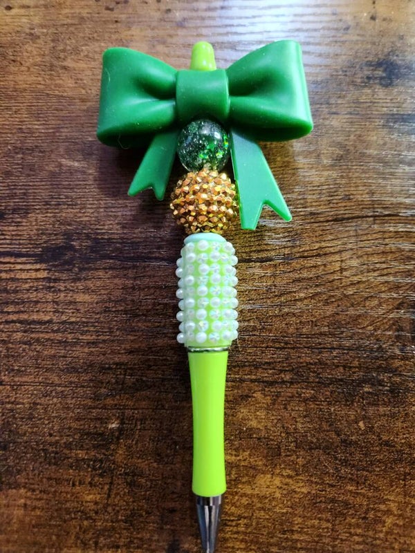 Sparkling Emerald & Gold Silicone Bead Pen
