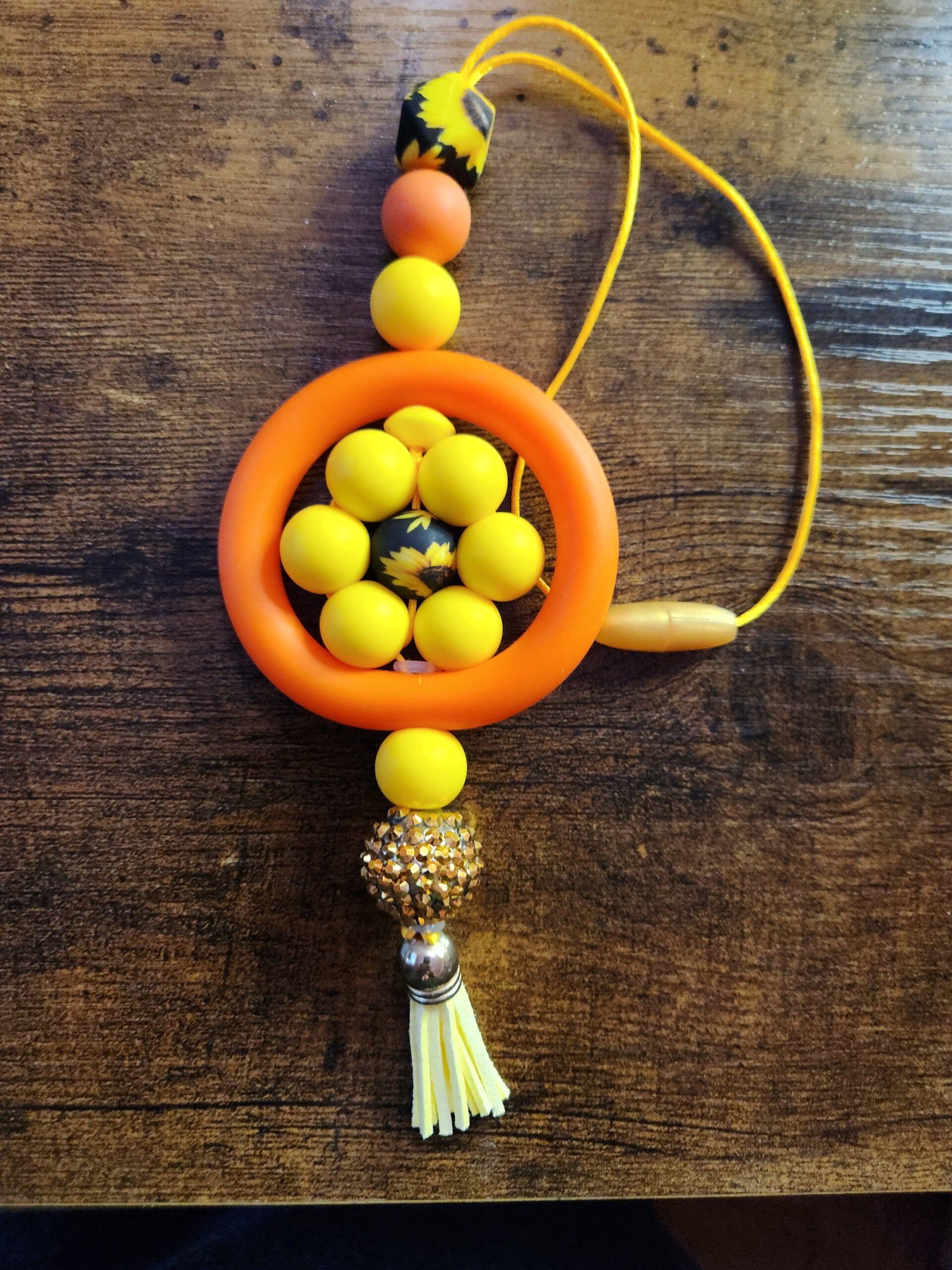 Golden Sunflower Silicone Car Charm & Rearview Mirror Accessory