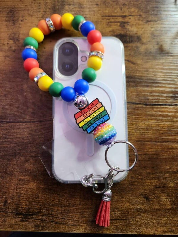 🌈 Spread Positivity: Rainbow Silicone Bead Phone Wristlet
