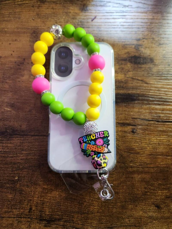 Colorful "Teacher" Silicone Bead Phone Wristlet | Hands-Free Security