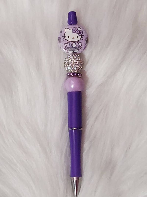 ✨ Purple Elegance: Hello Kitty Inspired Beaded Pen ✨
