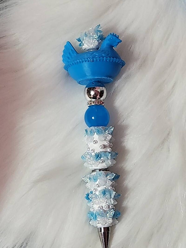 Hand-Beaded "Blue Hen" Luxury Focal Pen