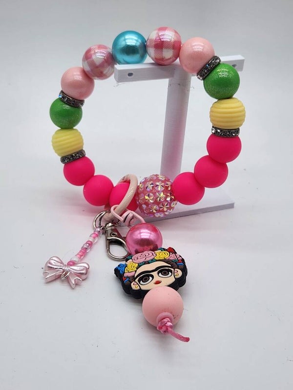 Frida Kahlo Inspired Mini Silicone Bead Wristlet Keychain
