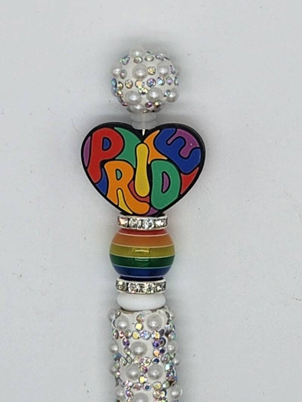 🌈 Pride Rainbow Hearts & Rhinestone Bling Custom Pen