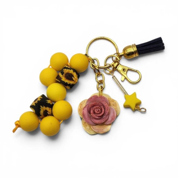 ​🌻  Sunflower & 3D-Printed Rose Bag Charm / Keychain