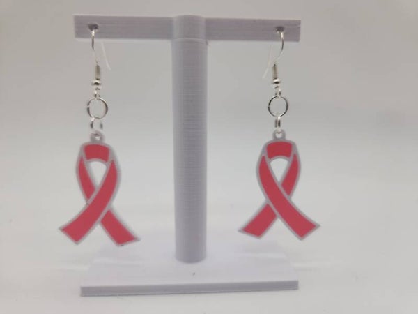 3D-Printed Pink Ribbon Awareness Earrings