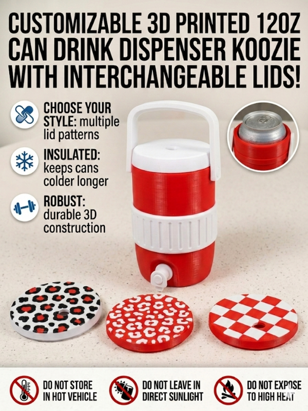Customizable 3D-Printed 12oz Can Drink Dispenser Koozie RED