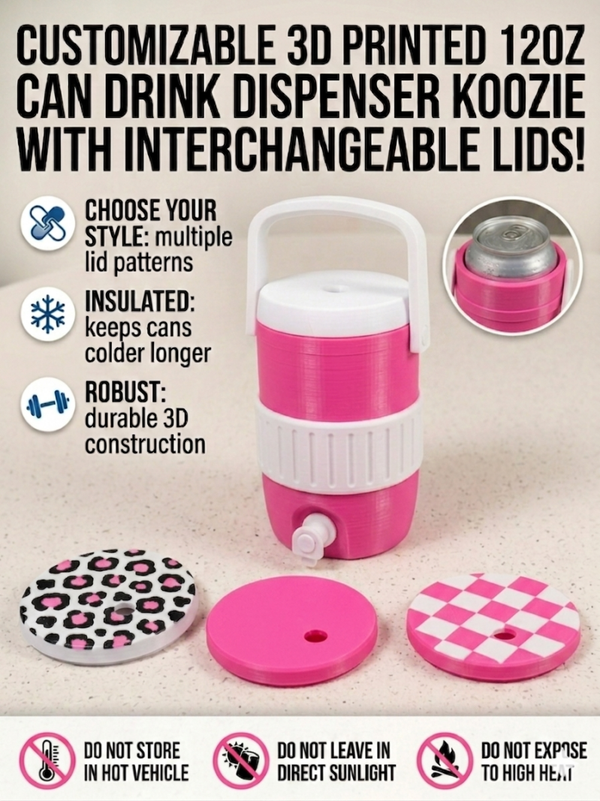 Customizable 3D-Printed Mini Water Cooler Koozie – Dual-Tone Pink & White
