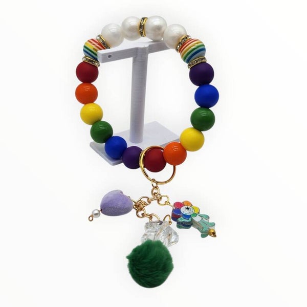 Rainbow Beaded Wristlet Keychain – Colorful Pride Month Silicone Keyring