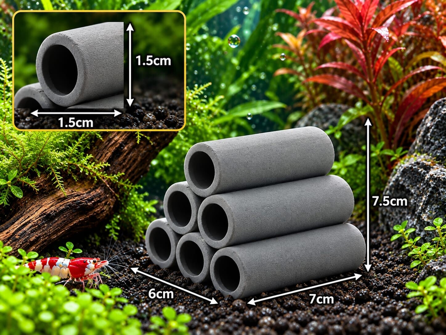 Aquarium Deko 6er Pyramide Ton Röhre Grau U935