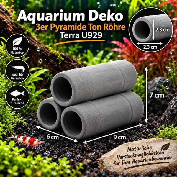 Aquarium Deko 3er Pyramide Ton Röhre Grau U929