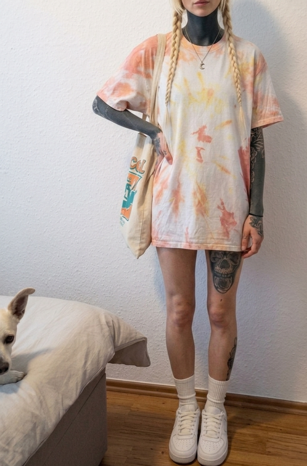 Batikshirt Tye Dye | Pastell hell Rose/gelb/weiß Oversized Look