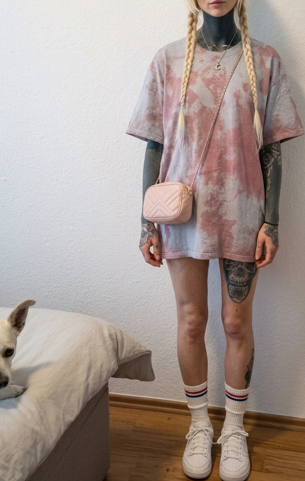 Batikshirt Tye Dye | Rose/grau | Oversized Shirt