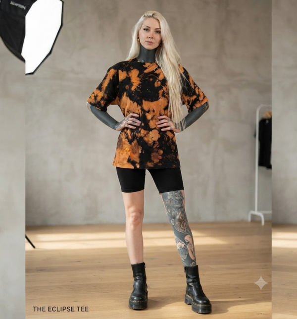 Batikshirt Tye Dye | Flames Look schwarz/orange