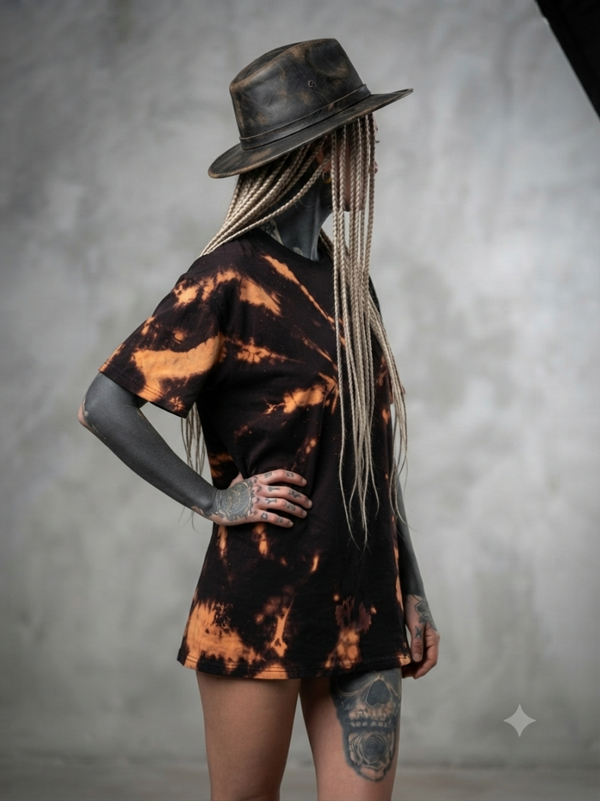 Oversized Tye Dye Batik-Shirt | Black & Orange | Unisex