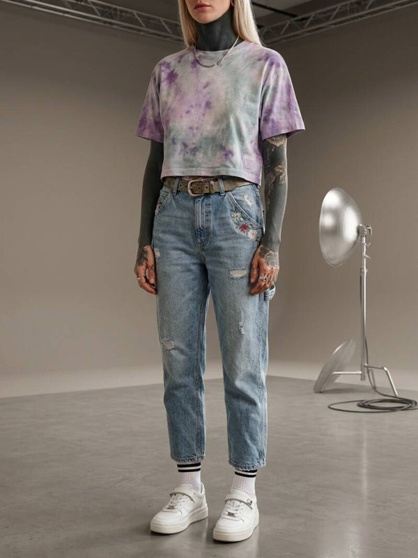 Tye Dye Pastell Batikshirt Crop Look, Magical Shirt