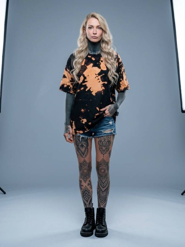 Dark Batikshirt black/orange, Unisex Oversized Look